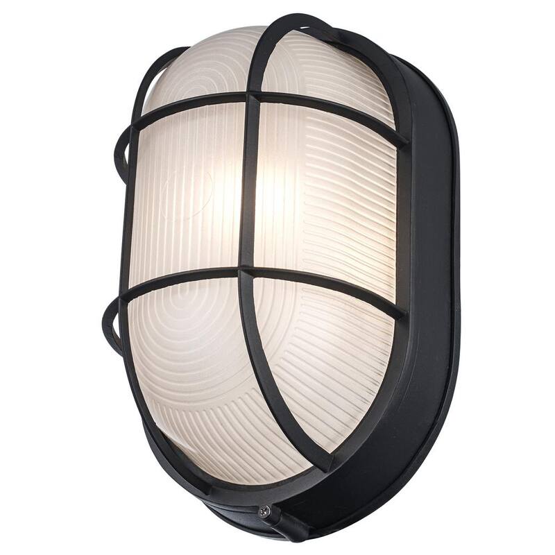 Bel Air Lighting Aria 11 pulgadas 1 luz Negro Oval Bulkhead Montaje de luz de pared exterior con cristal acanalado - 41015 BK