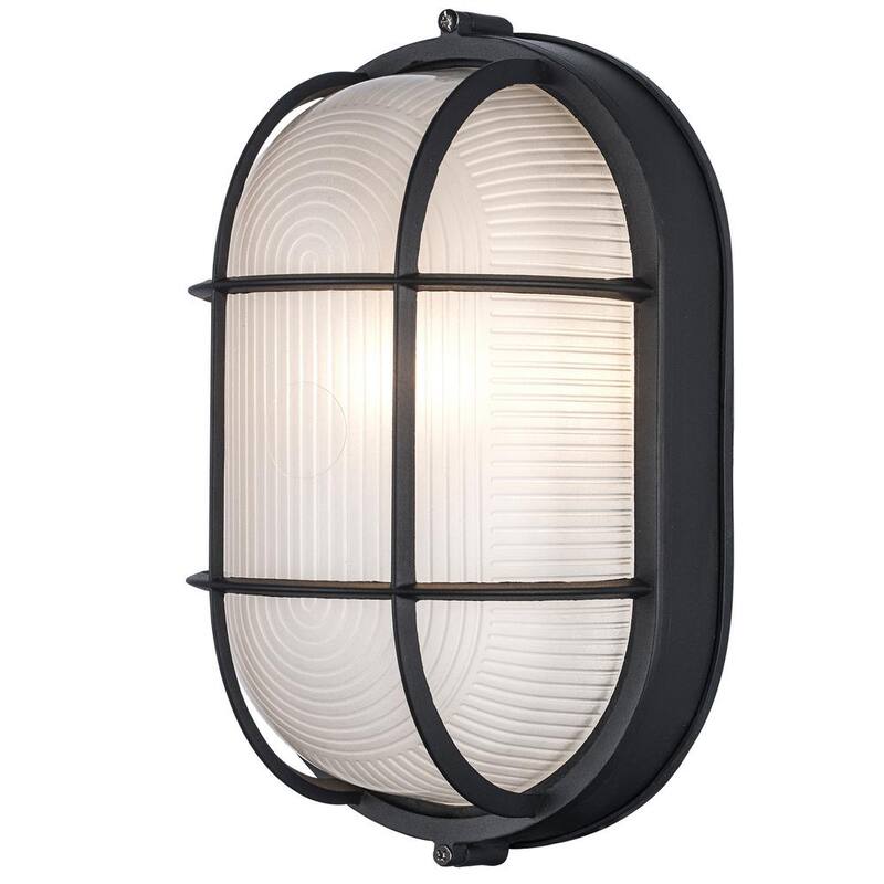 Bel Air Lighting Aria 11 pulgadas 1 luz Negro Oval Bulkhead Montaje de luz de pared exterior con cristal acanalado - 41015 BK