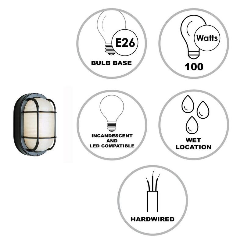 Bel Air Lighting Aria 11 pulgadas 1 luz Negro Oval Bulkhead Montaje de luz de pared exterior con cristal acanalado - 41015 BK