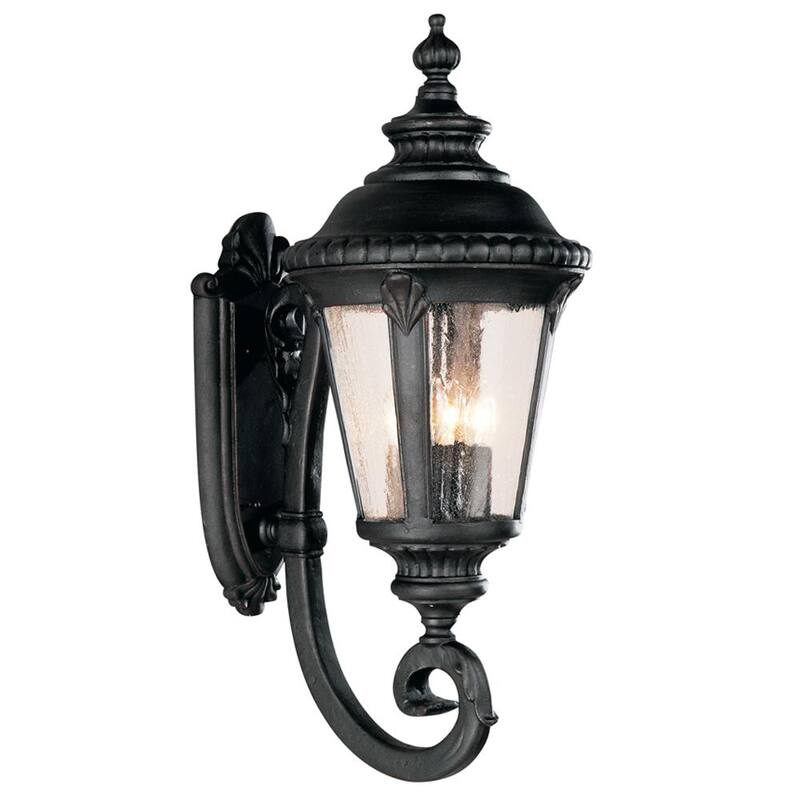 Lámpara de pared para exteriores Bel Air Lighting Commons de 4 luces en negro con vidrio sembrado - 5042 BK