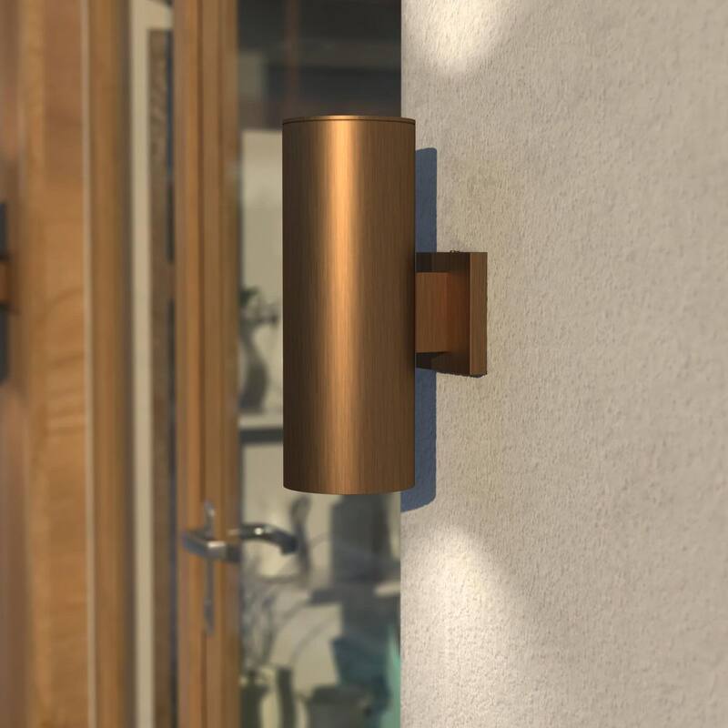 NORTH AVENUE Seville 14.25 pulg. H Lámpara de Pared de Cilindro de Latón Cálido al Aire Libre Estilo Mid Century Moderno de 2 Luces para Exterior, Iluminación Arriba-Abajo - NA0113