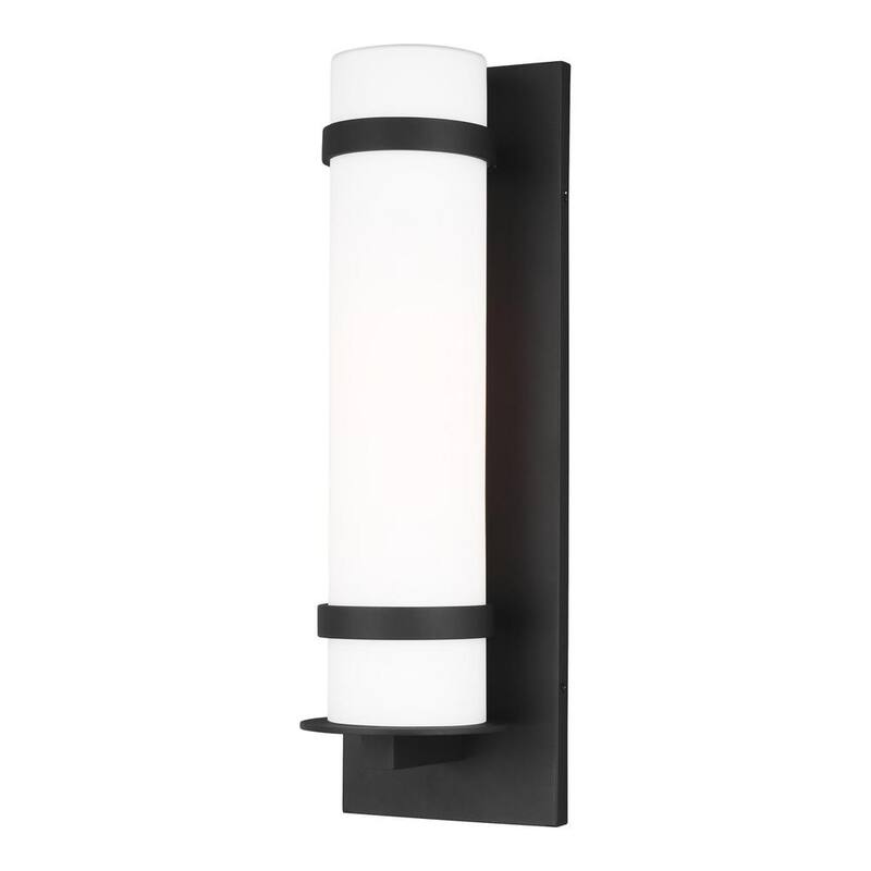 Iluminación de generación Alban 1-Light Linterna de pared grande para exteriores en color negro con pantalla de vidrio opal grabado - 8718301-12