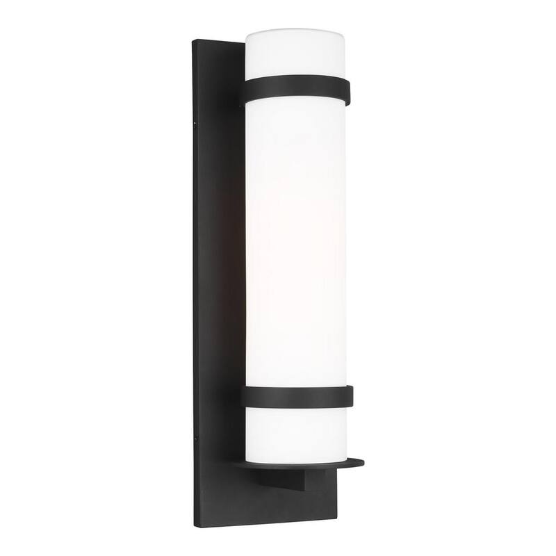 Iluminación de generación Alban 1-Light Linterna de pared grande para exteriores en color negro con pantalla de vidrio opal grabado - 8718301-12