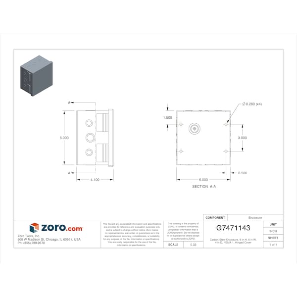 Nvent Hoffman Carbon Steel Electrical Enclosures, 6 in H, 4 in D, 6 in W, NEMA 1, Hinged - AHE6X6X4