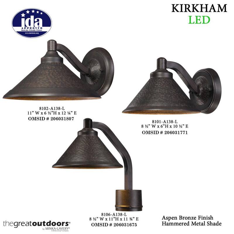 Los grandes espacios al aire libre de Minka Lavery Kirkham 1-Light Aspen Bronze Linterna de pared integrada para exteriores - 8101-A138-L
