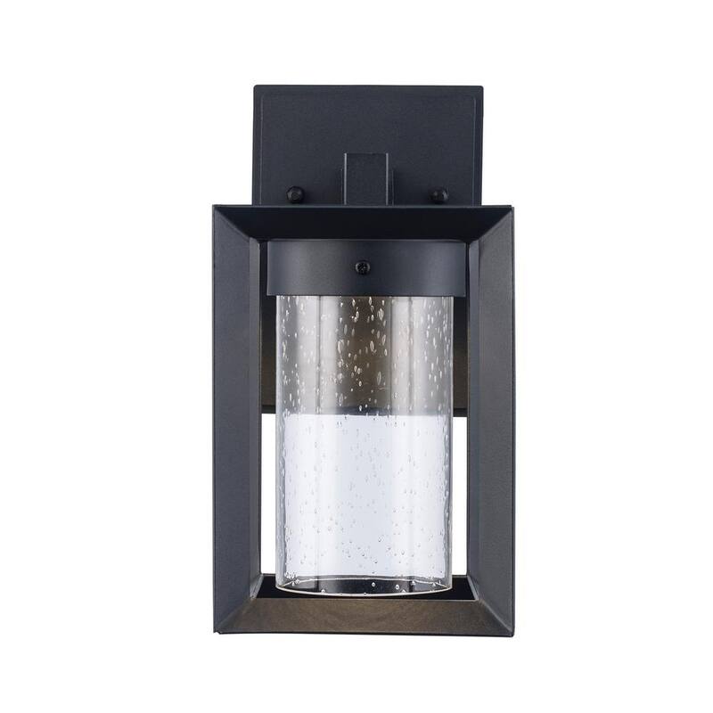 Lámpara de pared para exteriores Bel Air Lighting Taylor de 9.5 pulgadas en negro con luz LED integrada y vidrio sembrado - LED-50160 BK