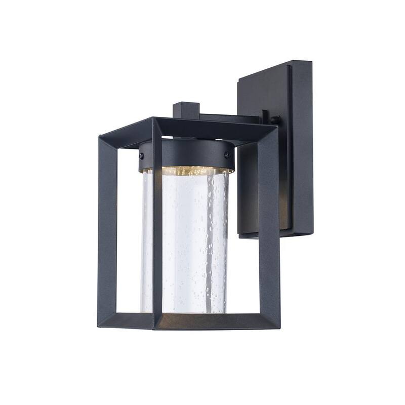 Lámpara de pared para exteriores Bel Air Lighting Taylor de 9.5 pulgadas en negro con luz LED integrada y vidrio sembrado - LED-50160 BK