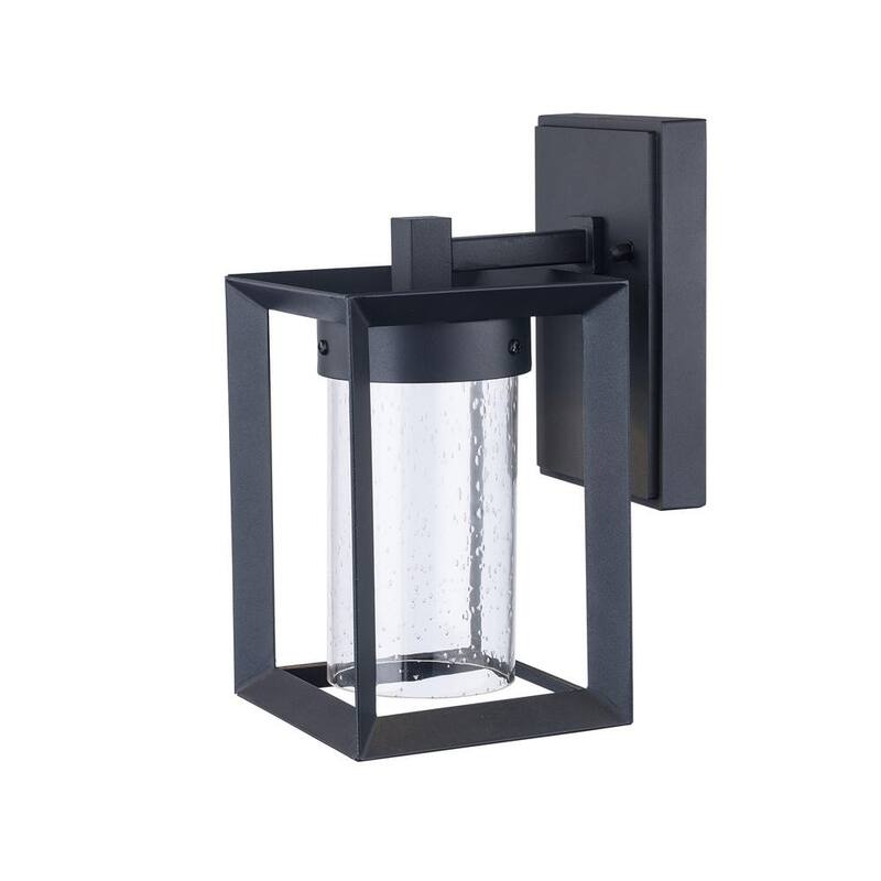 Lámpara de pared para exteriores Bel Air Lighting Taylor de 9.5 pulgadas en negro con luz LED integrada y vidrio sembrado - LED-50160 BK