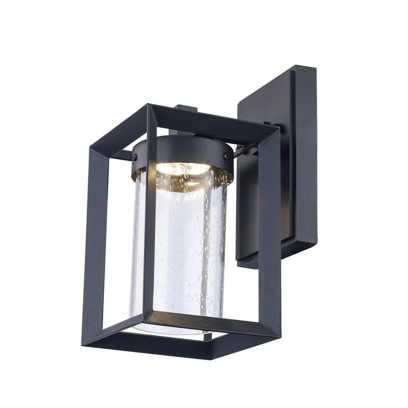 Lámpara de pared para exteriores Bel Air Lighting Taylor de 9.5 pulgadas en negro con luz LED integrada y vidrio sembrado - LED-50160 BK