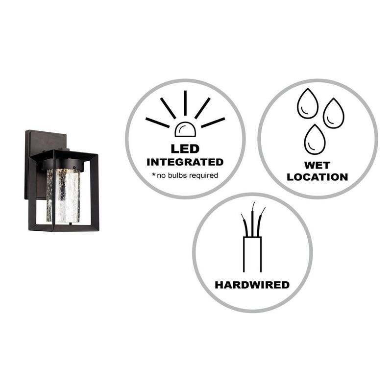 Lámpara de pared para exteriores Bel Air Lighting Taylor de 9.5 pulgadas en negro con luz LED integrada y vidrio sembrado - LED-50160 BK