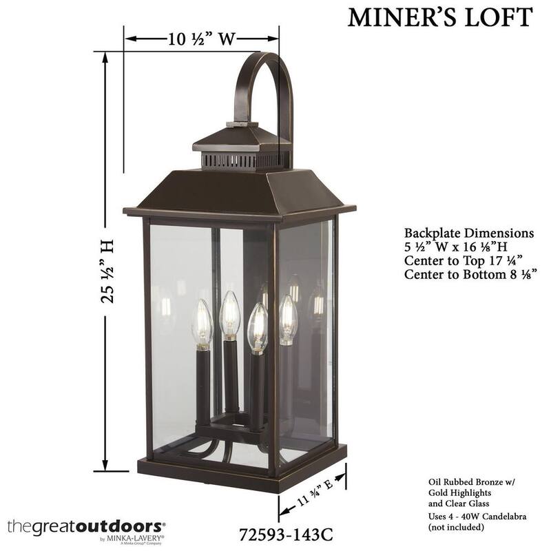 La Gran Outdoors Loft del Minero 4-Luz Aceite Frotado de Bronce con Destellos de Oro Linterna de Pared Exterior Aplique - 72593-143C