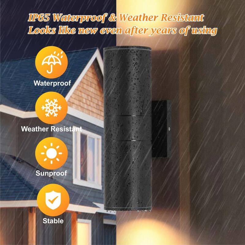 HKMGT Aluminio 12 vatios equivalente LED integrado luz de aplique de pared cilíndrico negro para interior/exterior, paquete de pared 2700K (2 piezas) - BD01C01xy2P