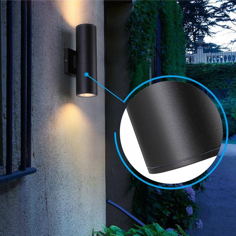 HKMGT Aluminio 12 vatios equivalente LED integrado luz de aplique de pared cilíndrico negro para interior/exterior, paquete de pared 2700K (2 piezas) - BD01C01xy2P