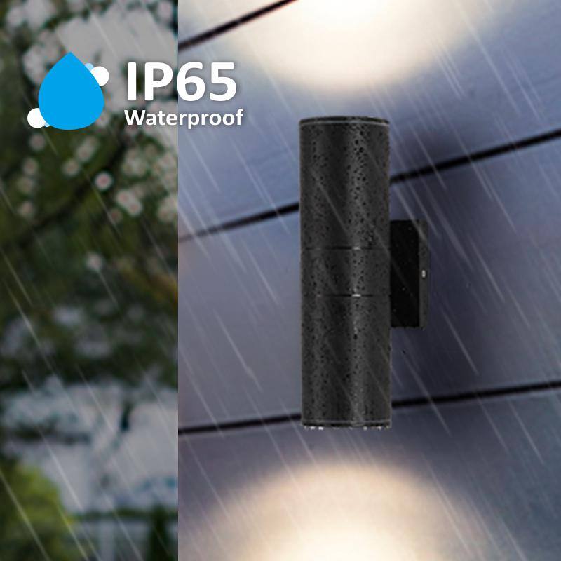 HKMGT Aluminio 12 vatios equivalente LED integrado luz de aplique de pared cilíndrico negro para interior/exterior, paquete de pared 2700K (2 piezas) - BD01C01xy2P