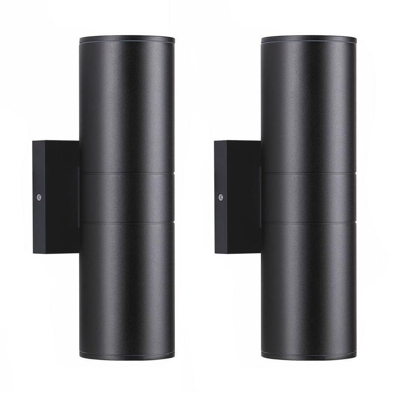 HKMGT Aluminio 12 vatios equivalente LED integrado luz de aplique de pared cilíndrico negro para interior/exterior, paquete de pared 2700K (2 piezas) - BD01C01xy2P