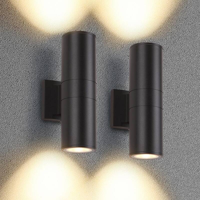 HKMGT Aluminio 12 vatios equivalente LED integrado luz de aplique de pared cilíndrico negro para interior/exterior, paquete de pared 2700K (2 piezas) - BD01C01xy2P