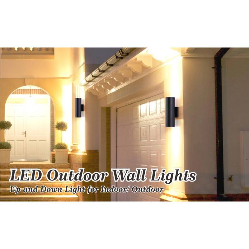 HKMGT Aluminio 12 vatios equivalente LED integrado luz de aplique de pared cilíndrico negro para interior/exterior, paquete de pared 2700K (2 piezas) - BD01C01xy2P
