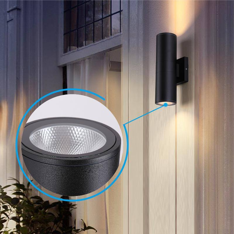 HKMGT Aluminio 12 vatios equivalente LED integrado luz de aplique de pared cilíndrico negro para interior/exterior, paquete de pared 2700K (2 piezas) - BD01C01xy2P
