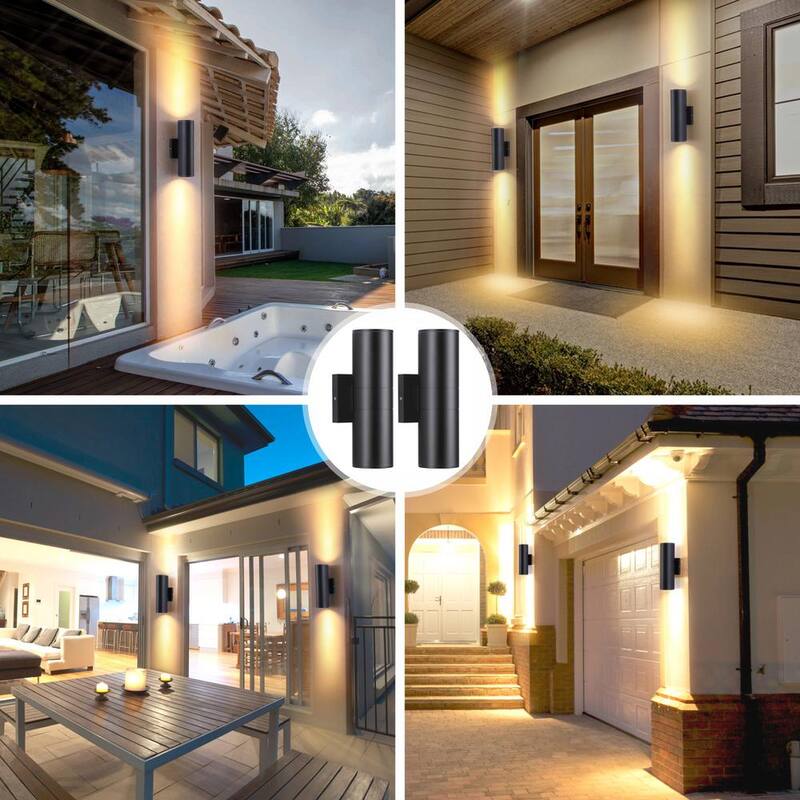 HKMGT Aluminio 12 vatios equivalente LED integrado luz de aplique de pared cilíndrico negro para interior/exterior, paquete de pared 2700K (2 piezas) - BD01C01xy2P