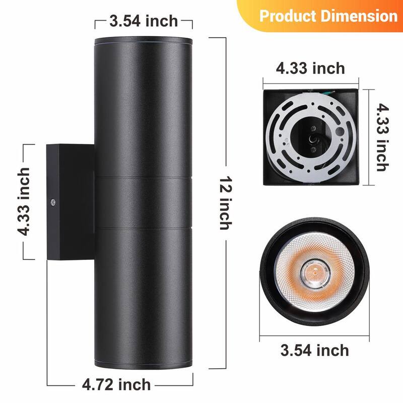 HKMGT Aluminio 12 vatios equivalente LED integrado luz de aplique de pared cilíndrico negro para interior/exterior, paquete de pared 2700K (2 piezas) - BD01C01xy2P