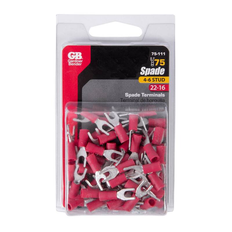 Gardner Bender 22 - 16 AWG #4 - 6 Tamaño de espiga Terminales de pala con aislamiento de vinilo, rojo (paquete de 75) - 75-111