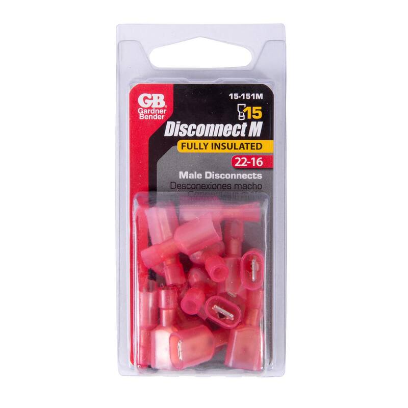 Gardner Bender 22 - 18 AWG 1/4 in. Desconexiones totalmente aisladas, Rojo (paquete de 15) - 15-151M