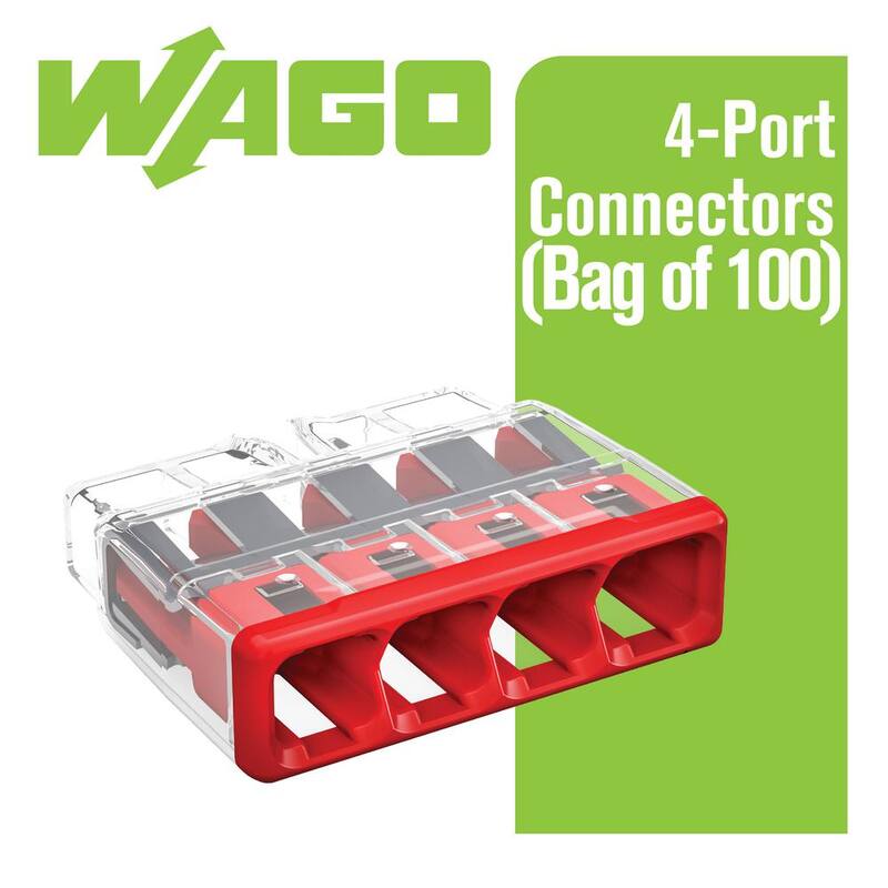 Conector de cableado de empuje de 4 puertos de la serie WAGO 2773 para cajas de empalme, conector eléctrico con cubierta roja, (Paquete de 100) - 27730404K00-007
