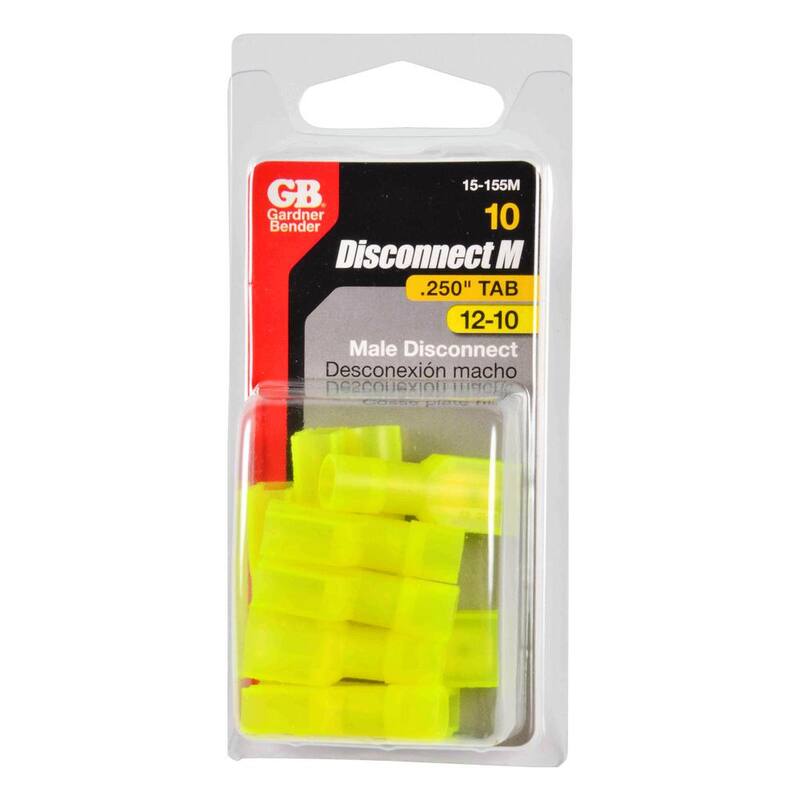 Gardner Bender 12 -10 AWG 0.25 in. Terminal Macho de Desconexión Totalmente Aislado, Amarillo (Paquete de 10) - 15-155M