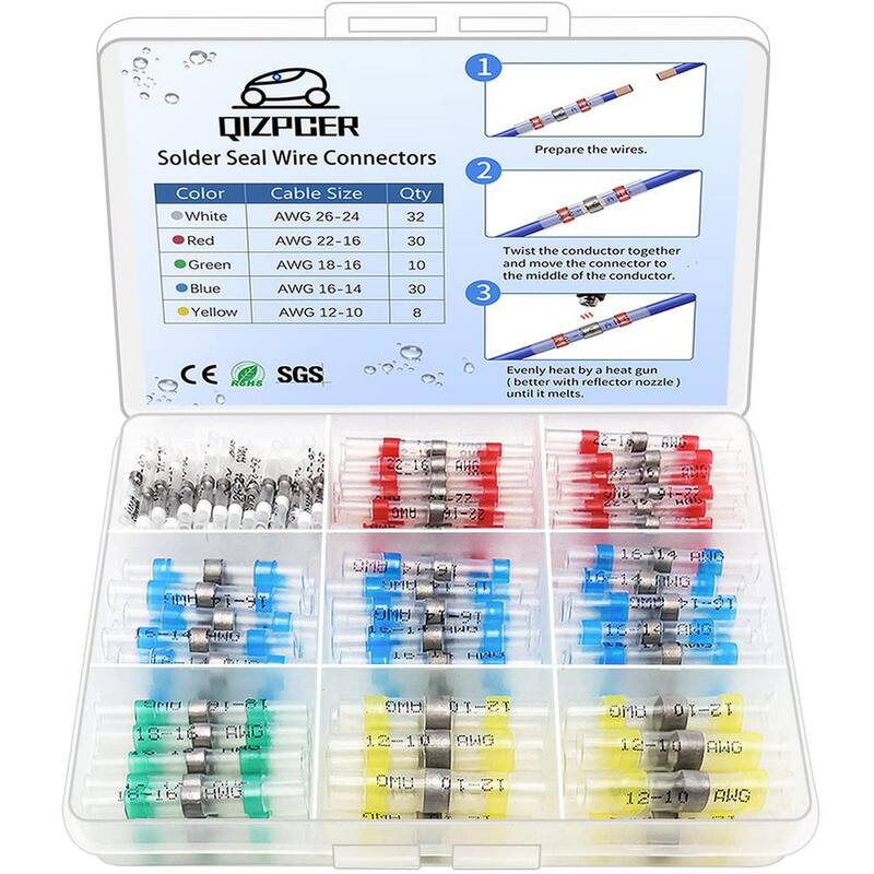 Conectores de alambre termocontraíble Etokfoks de 110 piezas, kit de conectores de soldadura y sellado de empalmes para agua, terminales eléctricos marinos impermeables - MLPH005LT233