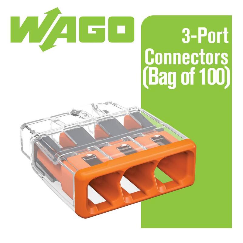 Conector de cables de inserción WAGO Serie 2773 de 3 puertos para cajas de empalme, Conector eléctrico con cubierta naranja (paquete de 100) - 27730403K00-007