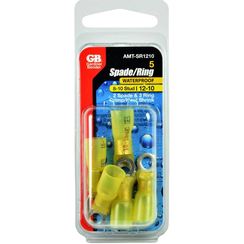 Gardner Bender 12-10 AWG 8-10 Stud Ring Spade Terminal, Amarillo (paquete de 5) - AMT-SR1210