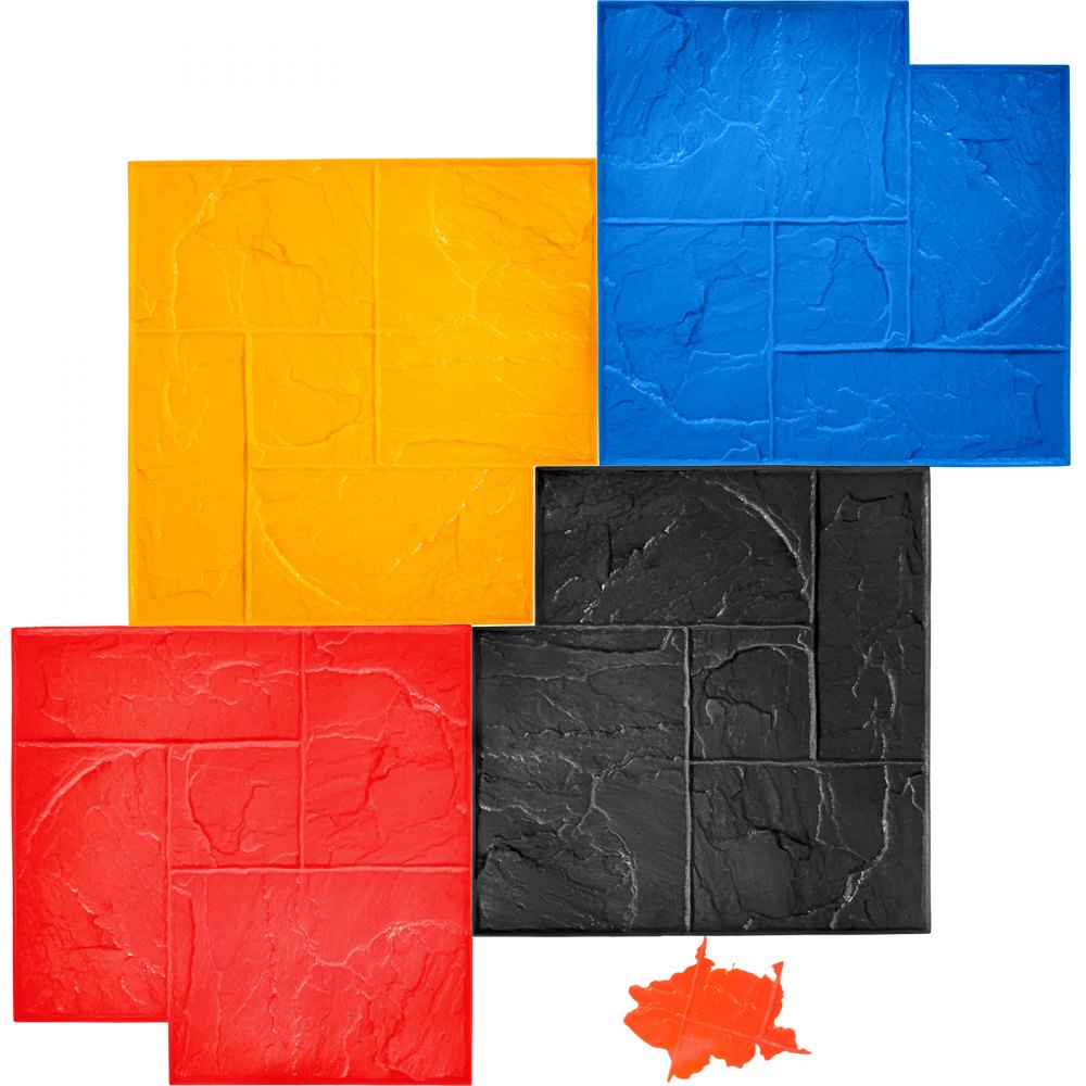VEVOR Concrete Texturing Skin, 24"x24" Concrete Stamps Mats Set, Polyurethane Concrete Stamping Mats, Slate Concrete Stamps, 4 PCS Realistic Concrete Texture Mat, Concrete Stamps for Walls/Floors - DPMJ-2424-CF-4ZZ1V0