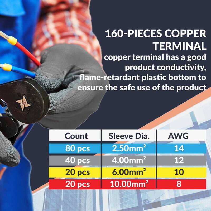 Kit de recarga de casquillos aislados para alambre NEWHOUSE ELECTRIC, 160 piezas de tamaño AWG 14-8 para usar con herramienta de engaste - FCK160A