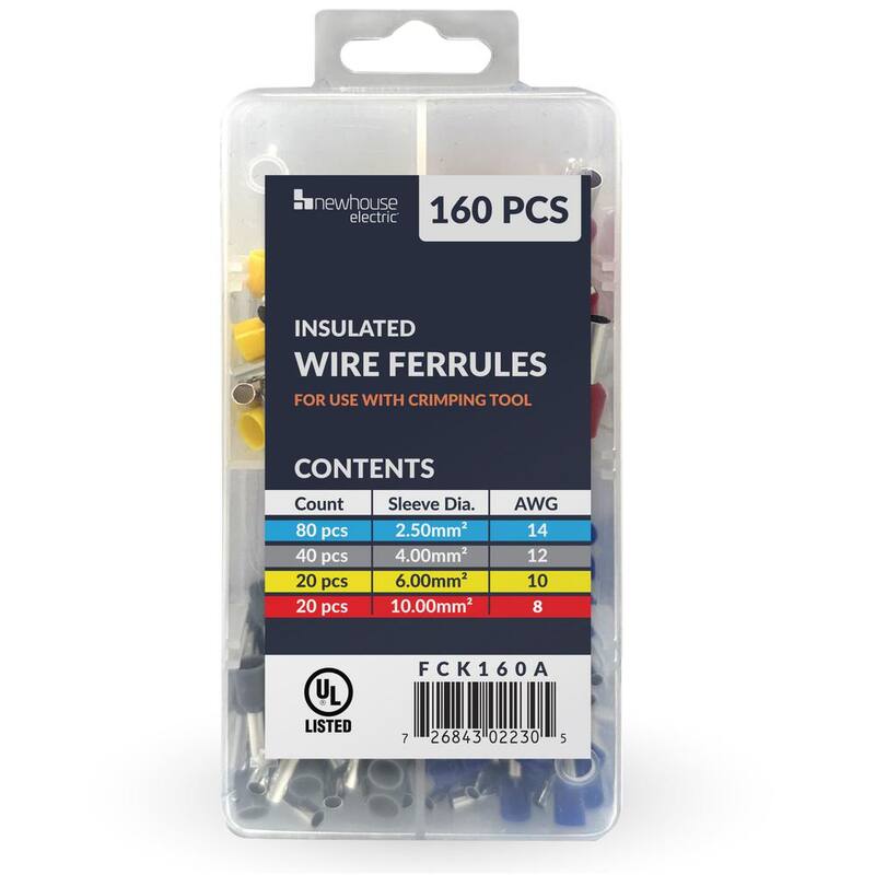 Kit de recarga de casquillos aislados para alambre NEWHOUSE ELECTRIC, 160 piezas de tamaño AWG 14-8 para usar con herramienta de engaste - FCK160A