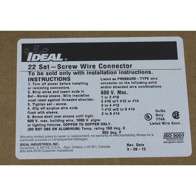 Conector de alambre con tornillo de ajuste IDEAL para Modelo 22 (100 por caja) - 30-222