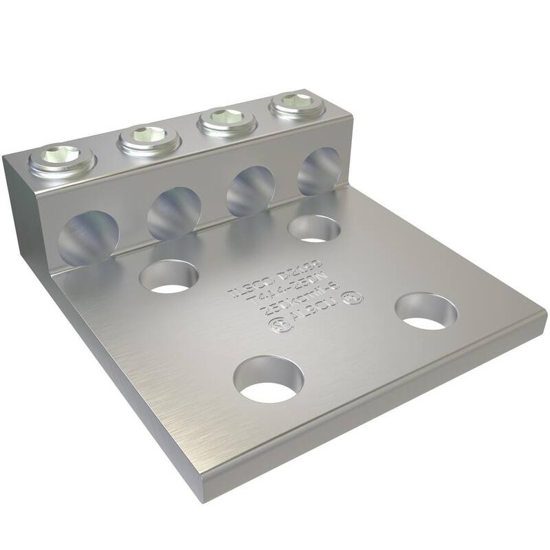 Conector de compresión mecánica de aluminio ILSCO, Rango de conductor 250-6, 4 puertos, 4 orificios, tamaño de perno de 1/2 pulgada, estañado - T4A4-250N-EC