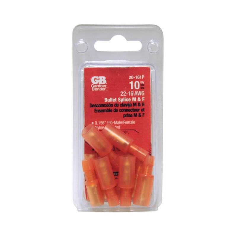 Gardner Bender 22-18 AWG 0.156 in. Empalme de Lengüeta de Terminal 5 Macho 5 Hembra, Rojo (Paquete de 10) - 20-161P