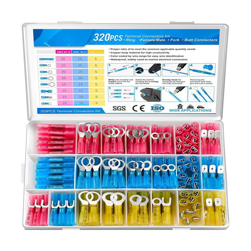 Kit de 320 piezas de conectores termocontraíbles Lukyamzn, terminales de crimpado impermeables para cables, conectores de pala aislados - SA17-227B048.