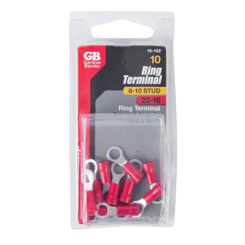 Terminal de anillo de barril aislado con vinilo para chaveta 22-18 AWG y chaveta 8-10, rojo (paquete de 10) - 15-102 de Gardner Bender