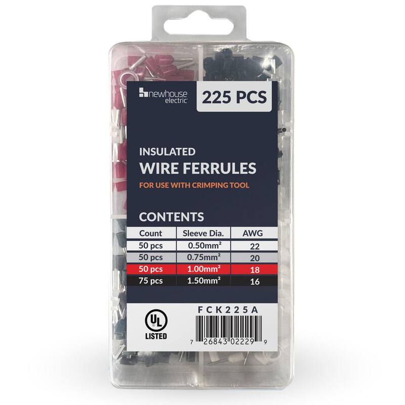 NEWHOUSE ELECTRIC Kit de Relleno de Ferrule Aislada para Alambre 225 Pzas Tamaño AWG 22-16 Para Usar con Herramienta de Engarzado - FCK225A