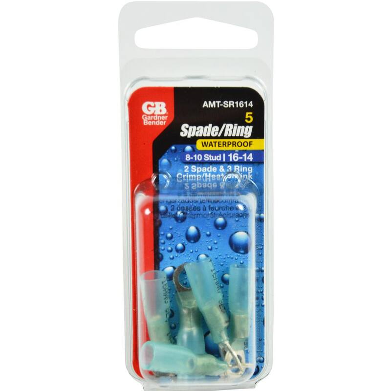 Gardner Bender 16-14 AWG 8-10 Stud Ring Spade Terminal, Azul (paquete de 5) - AMT-SR1614
