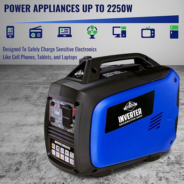 Hike Crew Portable and Inverter Generator, Gasoline, 2,200 W Rated, 2,250 W Surge, Recoil Start, 15/8 A - HCIG2250