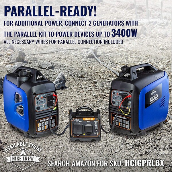 Hike Crew Portable and Inverter Generator, Gasoline, 2,200 W Rated, 2,250 W Surge, Recoil Start, 15/8 A - HCIG2250