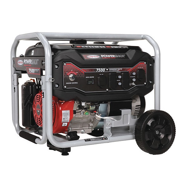 Simpson Portable Generator, Gasoline, 7,500 W Rated, 9,375 W Surge, Electric, Recoil Start, 120/240V AC - SPG7593E