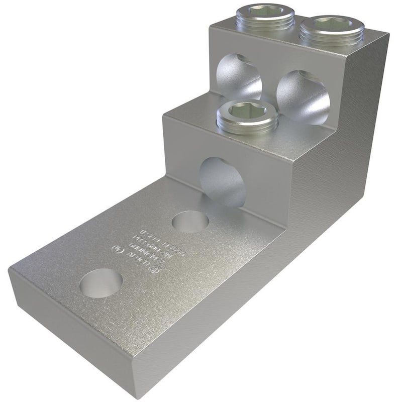 ILSCO Conector de Tablero de Aluminio, Doble Aprobación, Rango de Conductores 600-2, 3 Puertos, 2 Agujeros, Tamaño de Tornillo 1/2 pulg. - PB3-600-2N-EC