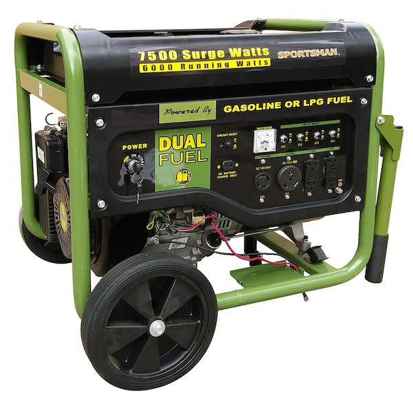Sportsman Portable Generator, Gasoline/Propane (LPG), 6,000 W Rated, 7,500 W Surge, Recoil Start, 120/240V AC - GEN7500DF