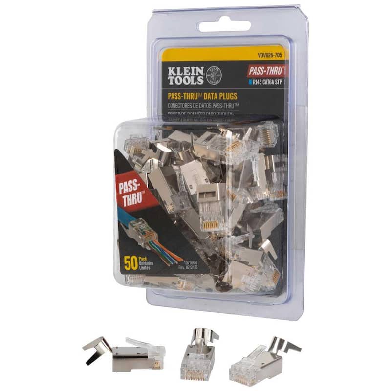 Klein Tools Pasar-Thru Modular Data Plugs, RJ45-CAT6A, Blindados (STP), (Paquete de 50) - VDV826-705