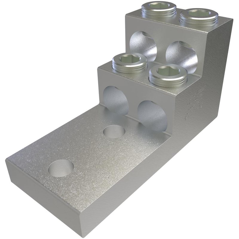 ILSCO Enchufe en Panel de Aluminio, Doble Clasificación, Rango de Conductores 600-2, 4 Puertos, 2 Orificios, Tamaño de Perno de 1/2 pulg. - PB4-600-2N-EC