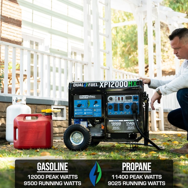 Duromax Portable Generator, Gasoline/Liquid Propane, 9,500 W/9,025 W Rated, 12,000 W/11,400 W Surge - XP12000HX