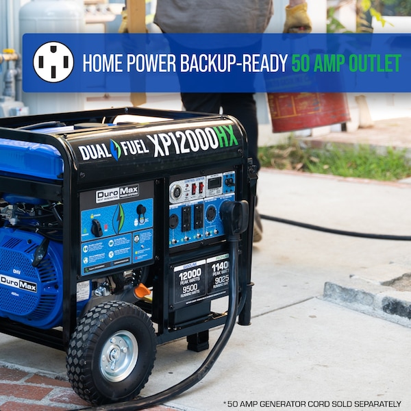 Duromax Portable Generator, Gasoline/Liquid Propane, 9,500 W/9,025 W Rated, 12,000 W/11,400 W Surge - XP12000HX